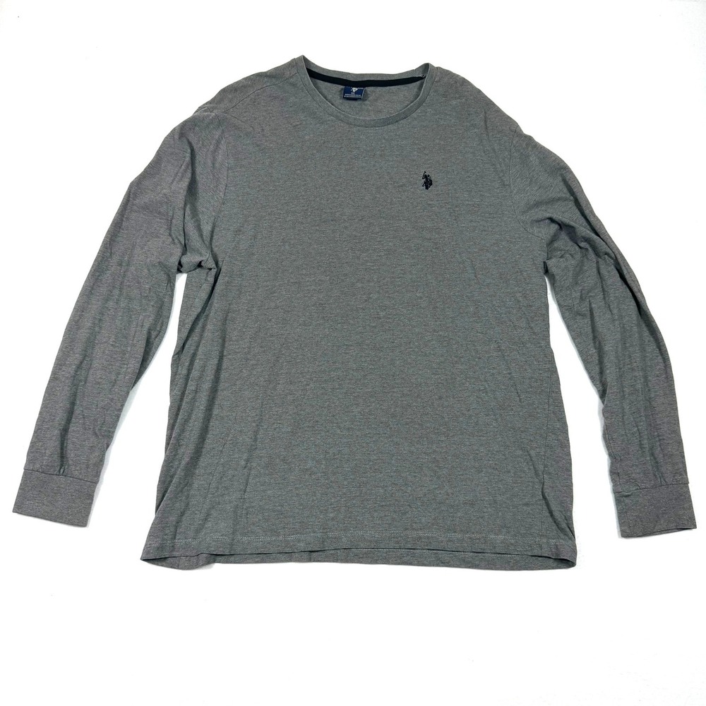US Polo Assn Mens XL Long Sleeve T-Shirt Heather Grey Crew Neck Logo Tee